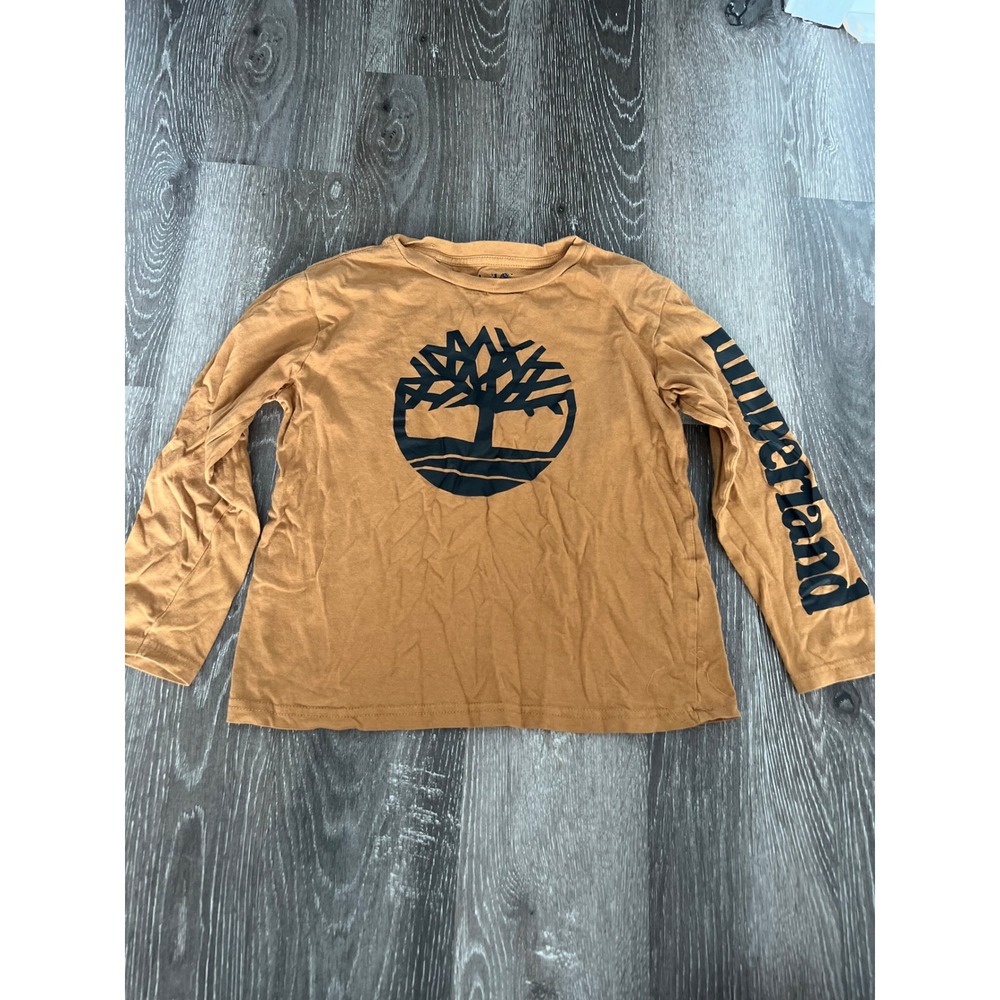 Timberland Long Sleeve Shirt Kids Size 8 Wheat Brown Graphic Logo Tee